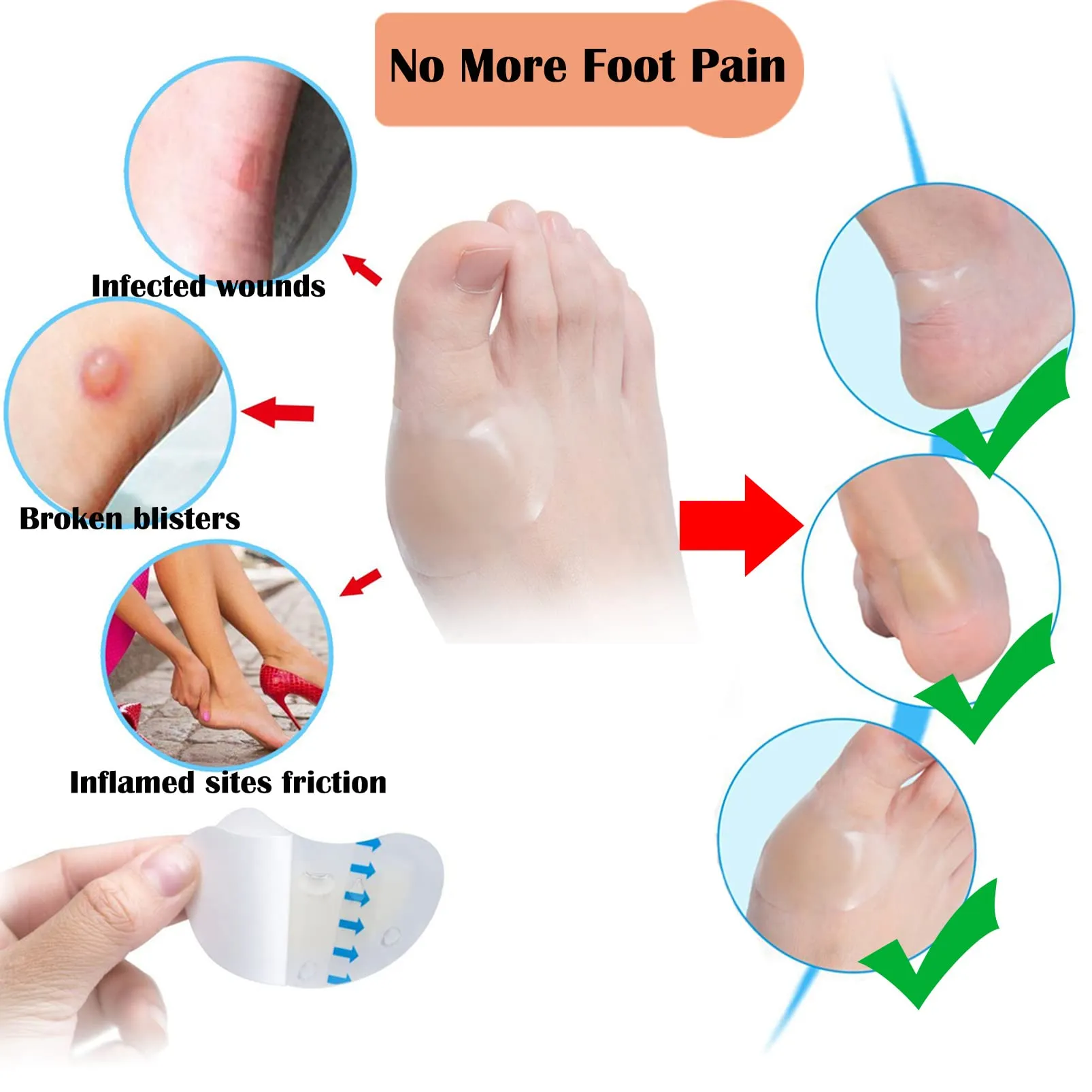 15PCS Blister Plasters Invisible Hydrocolloid Gel Blister Bandages Blister Cushion Pad for Heel Foot Toe and Guard Skin