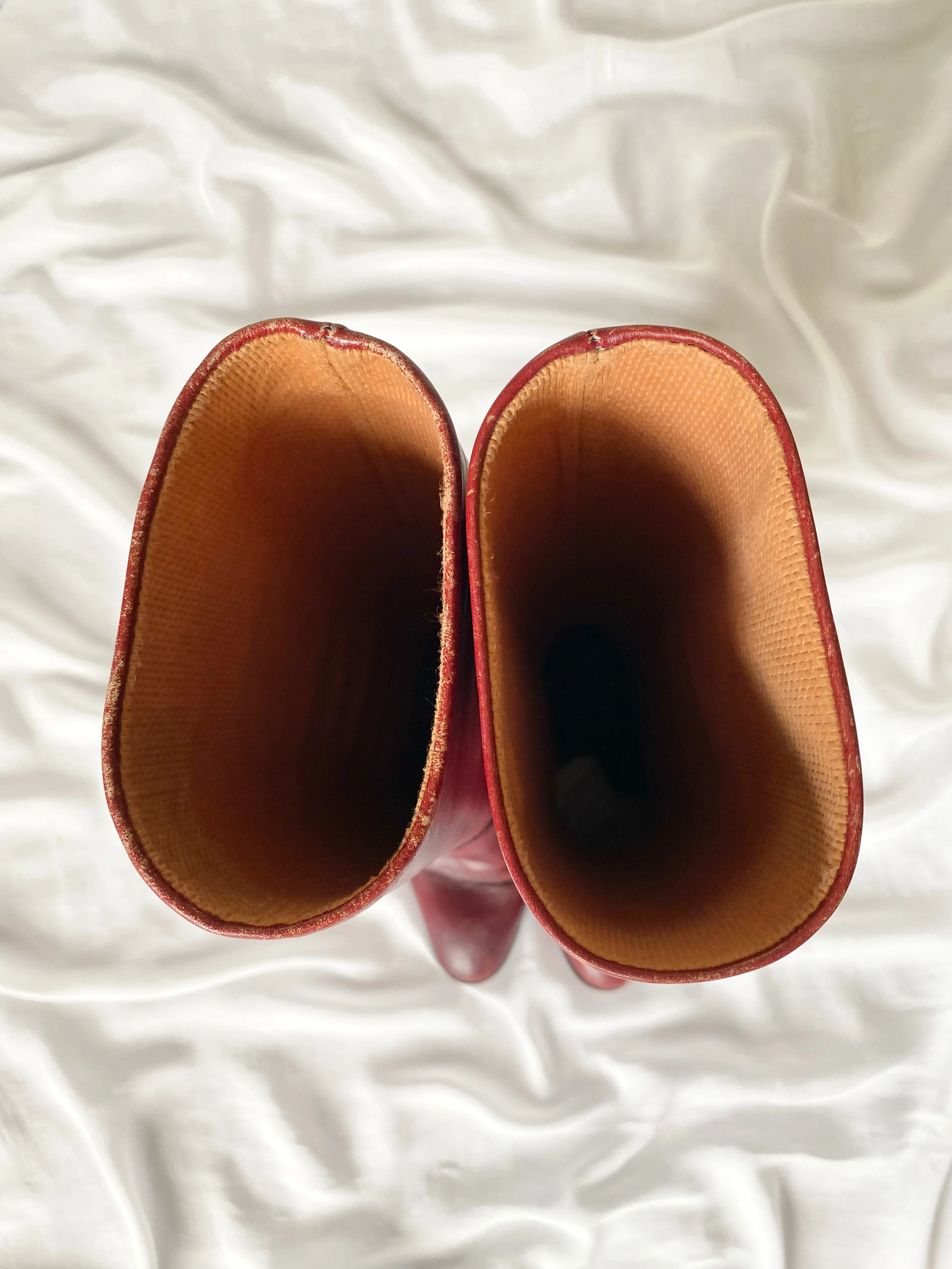 1970s Red Oxblood Italian Leather Heeled Riding Boots (7.5)