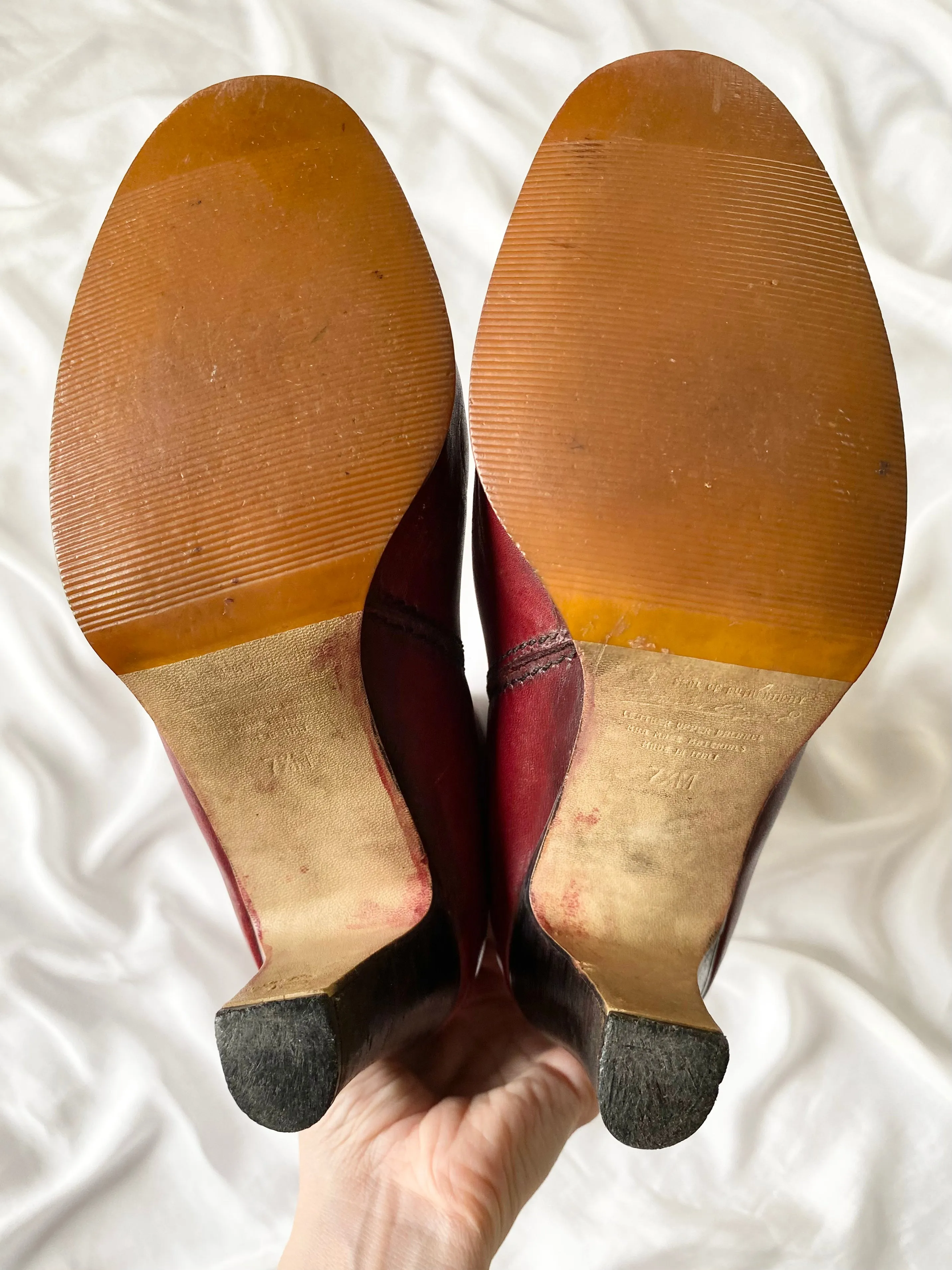 1970s Red Oxblood Italian Leather Heeled Riding Boots (7.5)