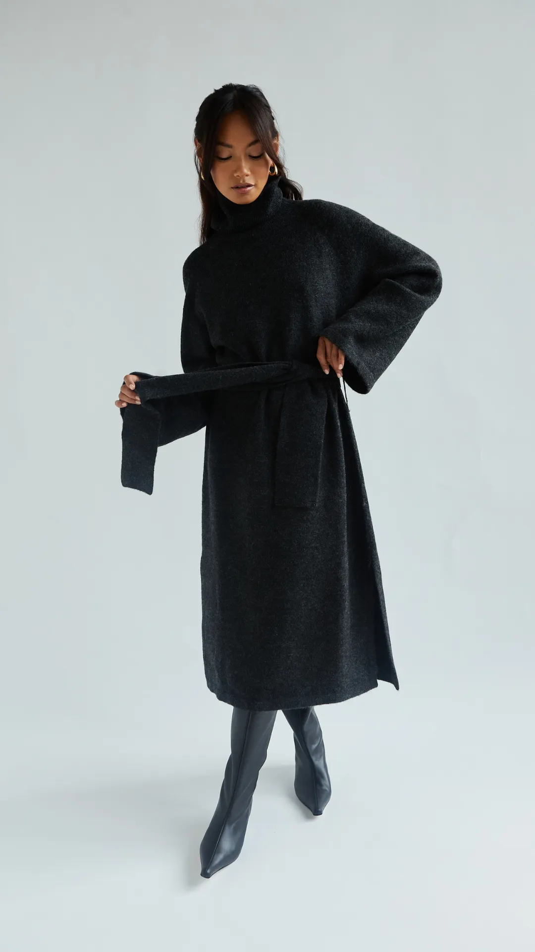 ABBIE KNITTED DRESS - BLACK MELANGE