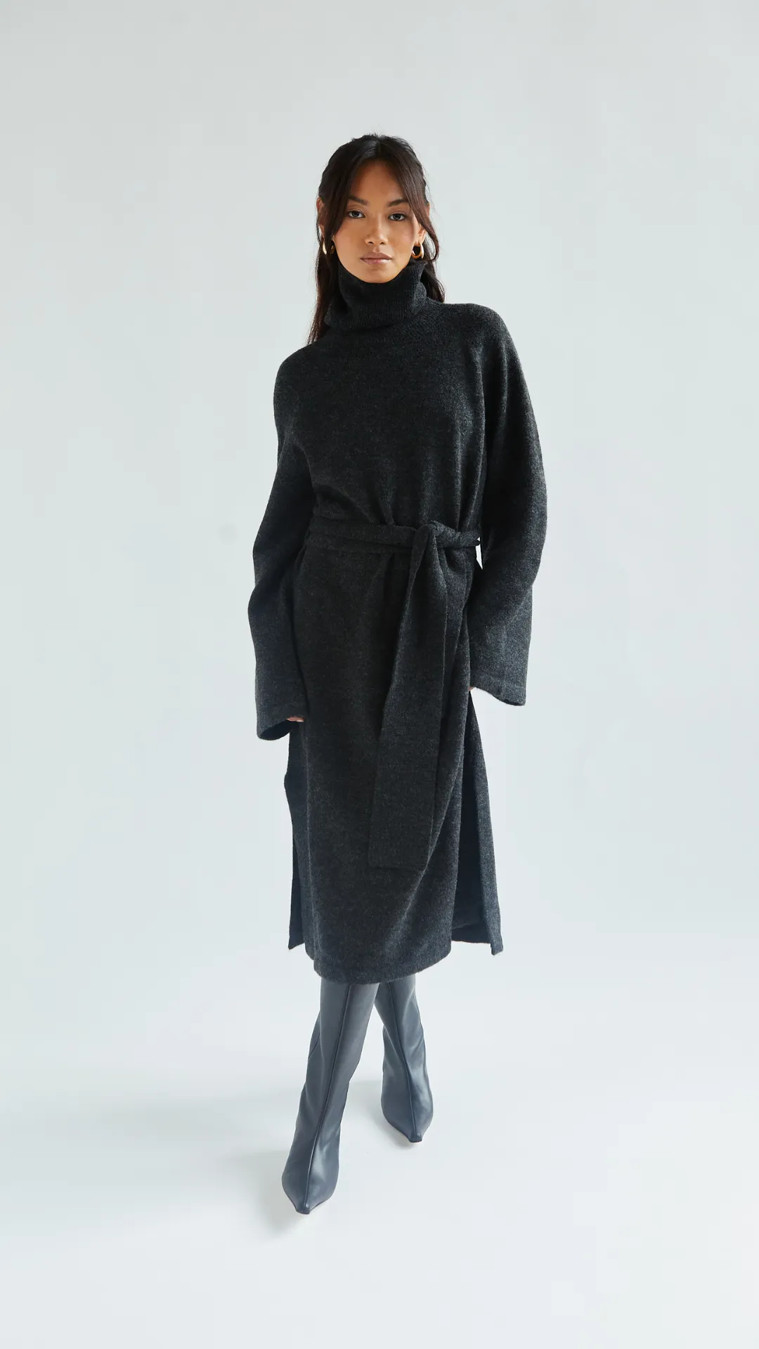 ABBIE KNITTED DRESS - BLACK MELANGE