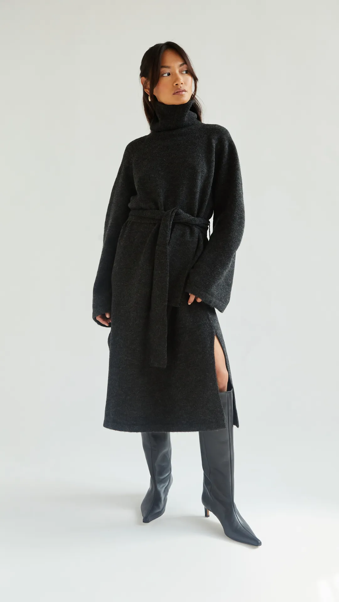ABBIE KNITTED DRESS - BLACK MELANGE