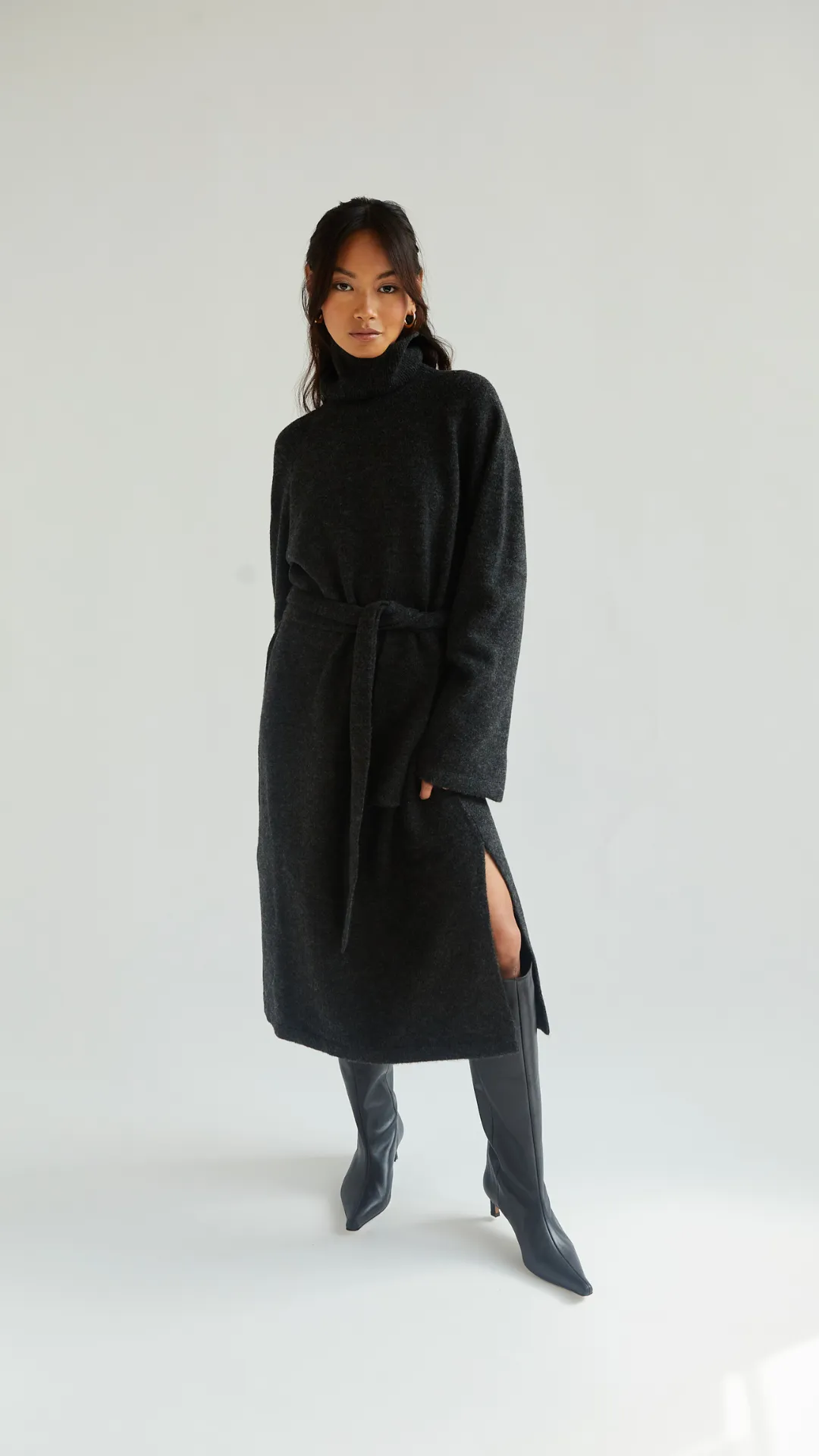 ABBIE KNITTED DRESS - BLACK MELANGE