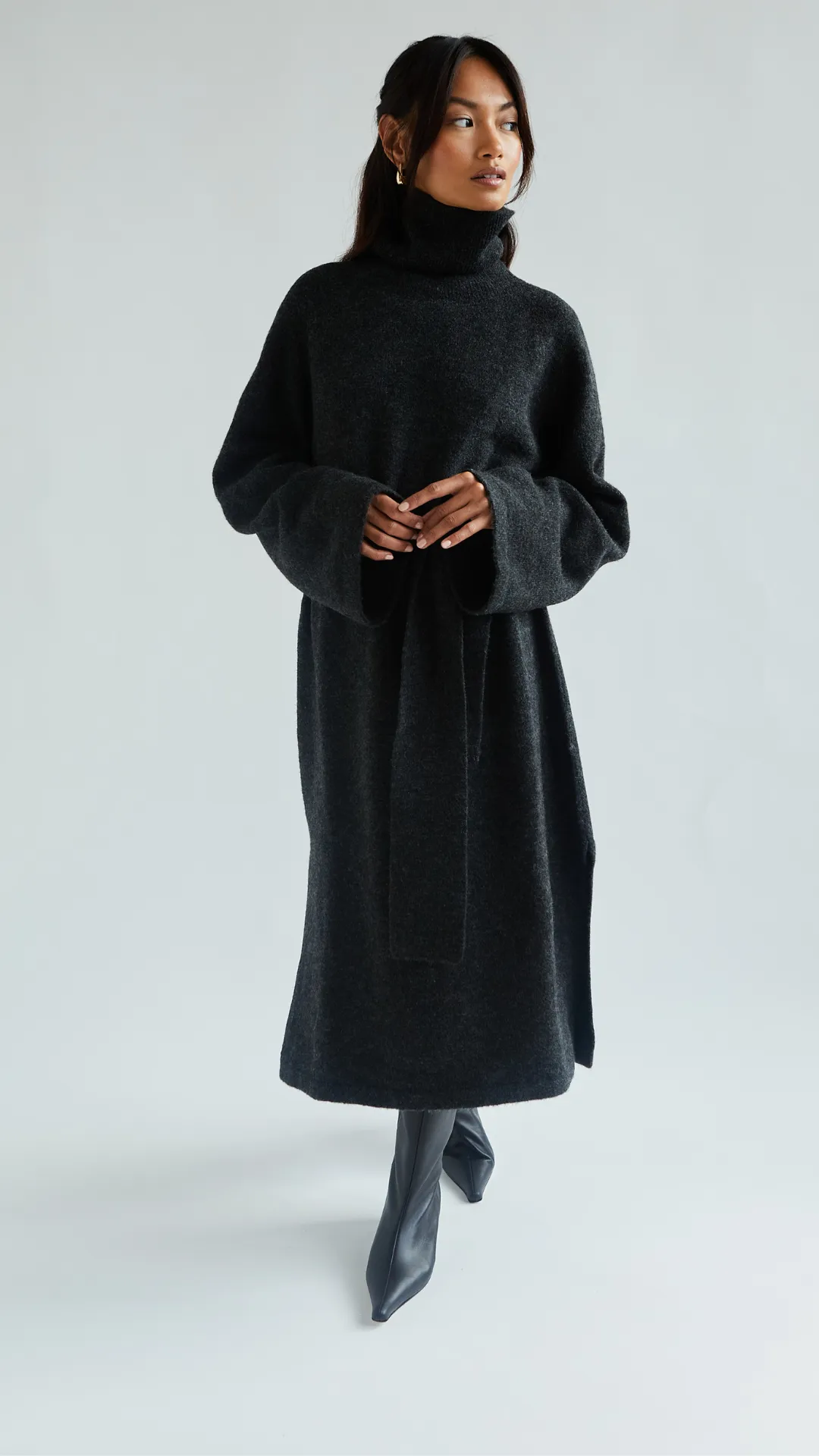 ABBIE KNITTED DRESS - BLACK MELANGE