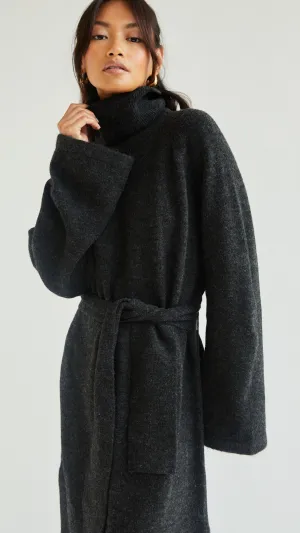 ABBIE KNITTED DRESS - BLACK MELANGE