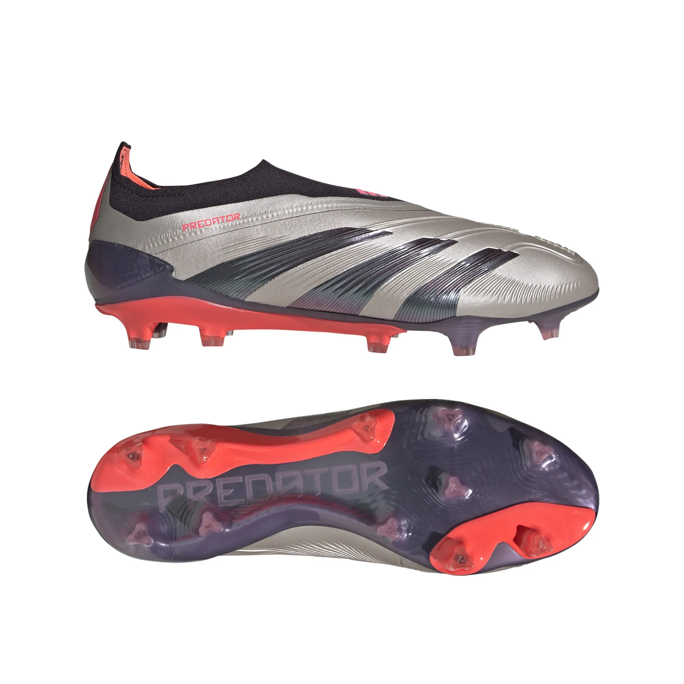 adidas Predator Elite Laceless FG Firm Ground Soccer Cleat - Platin Metallic/ Aurora Black/ Turbo