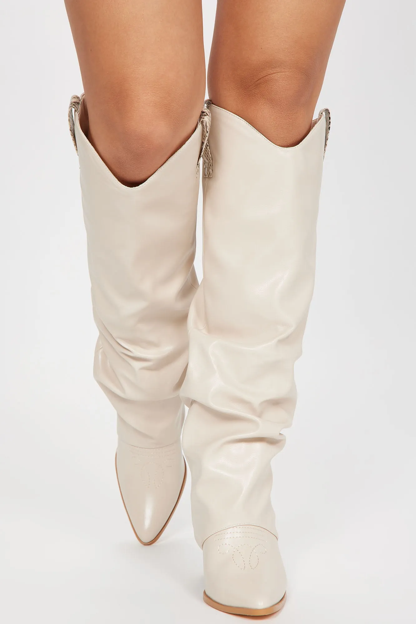 Alanis Knee High Heeled Boots - Beige