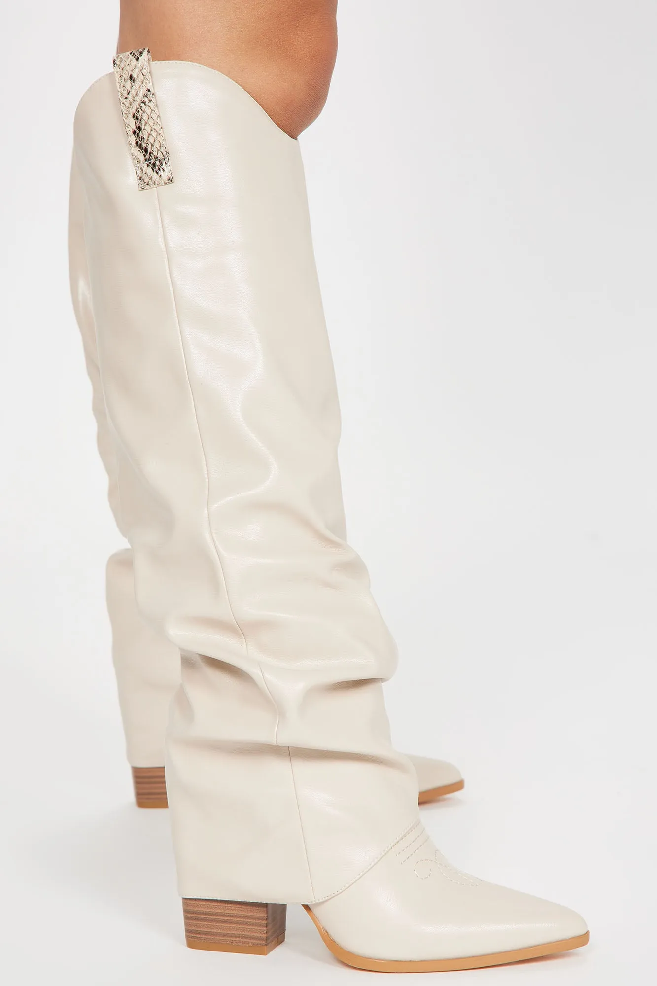 Alanis Knee High Heeled Boots - Beige