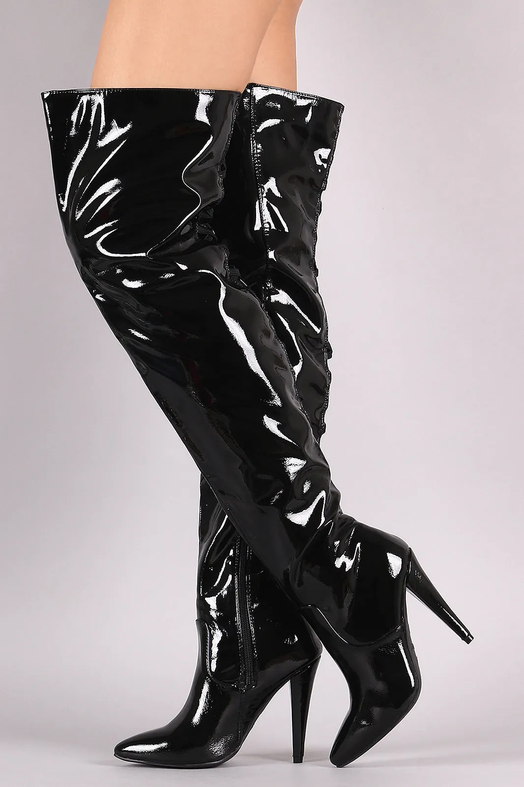 Anne Michelle Back Lattice Heeled Over-The-Knee Boots