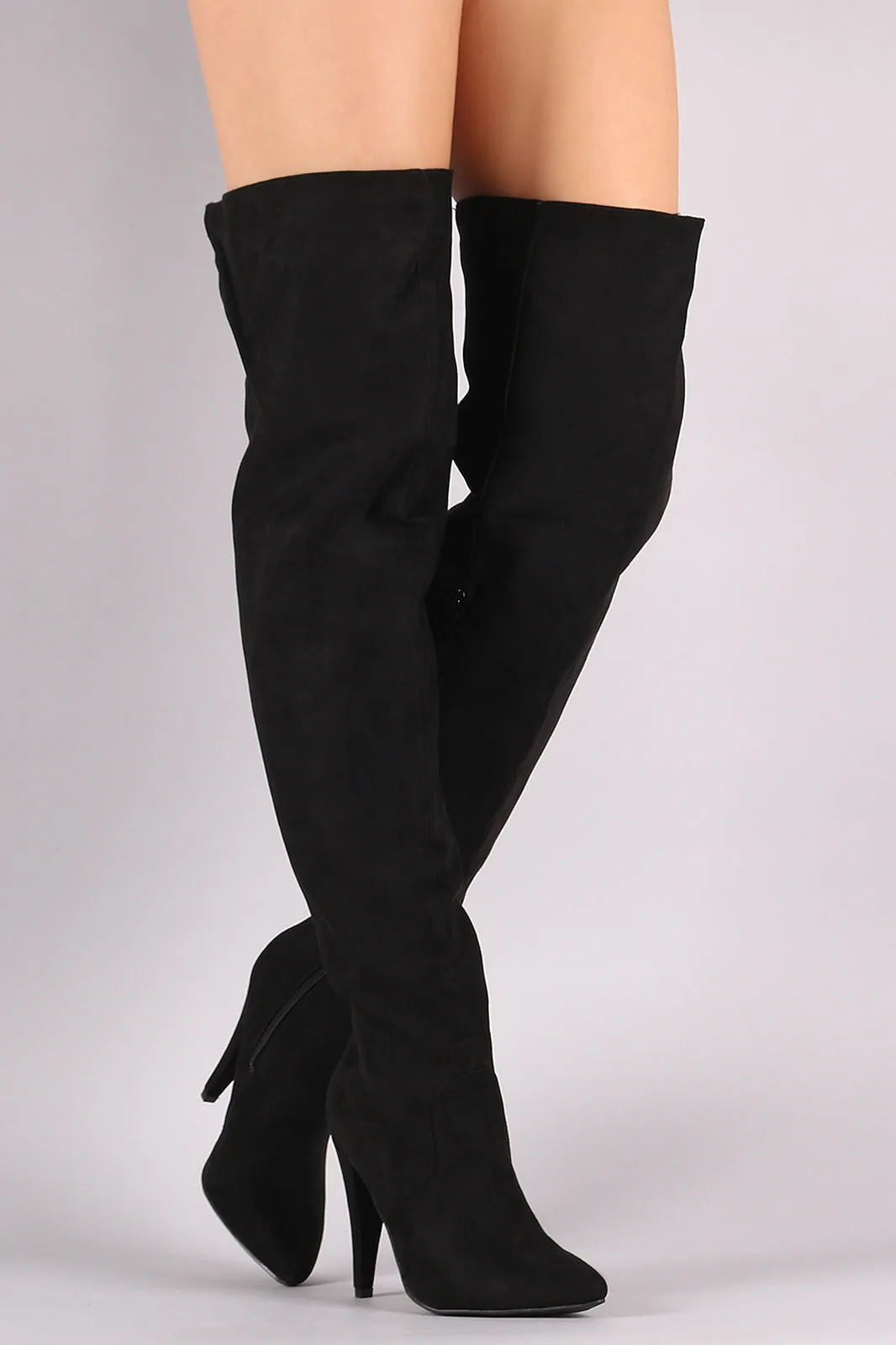 Anne Michelle Back Lattice Heeled Over-The-Knee Boots