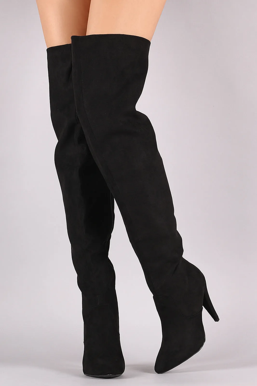 Anne Michelle Back Lattice Heeled Over-The-Knee Boots