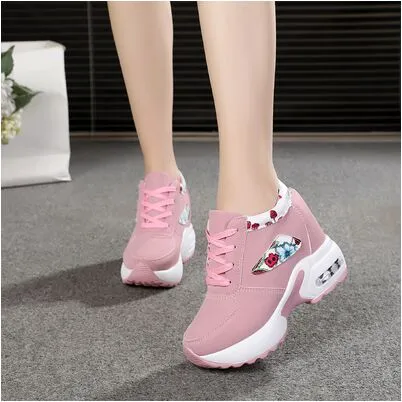 Ashore Shop Autumn Women Sneakers Mesh Casual Platform Trainers White Shoes 10CM Heels Wedges Breathable Woman Height Increasing Shoes