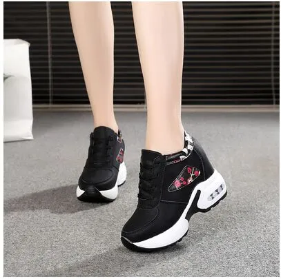 Ashore Shop Autumn Women Sneakers Mesh Casual Platform Trainers White Shoes 10CM Heels Wedges Breathable Woman Height Increasing Shoes