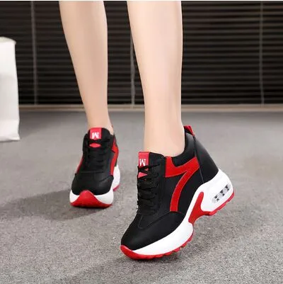 Ashore Shop Autumn Women Sneakers Mesh Casual Platform Trainers White Shoes 10CM Heels Wedges Breathable Woman Height Increasing Shoes