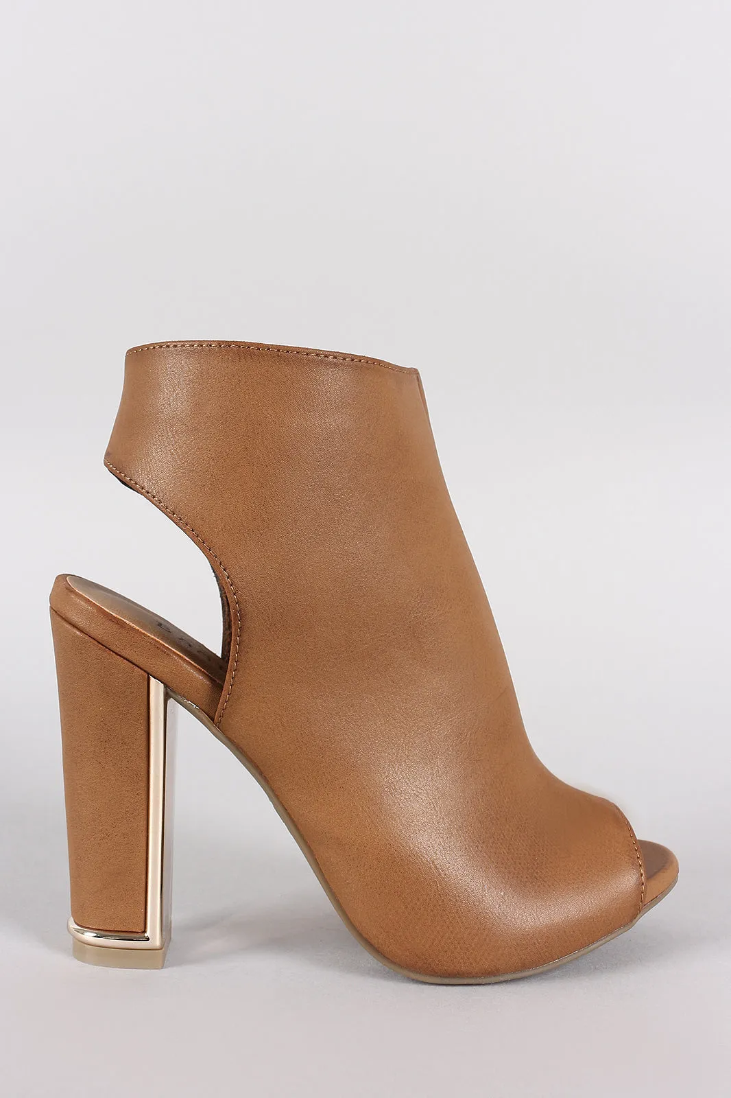 Bamboo Peep Toe Metallic Chunky Heeled Booties