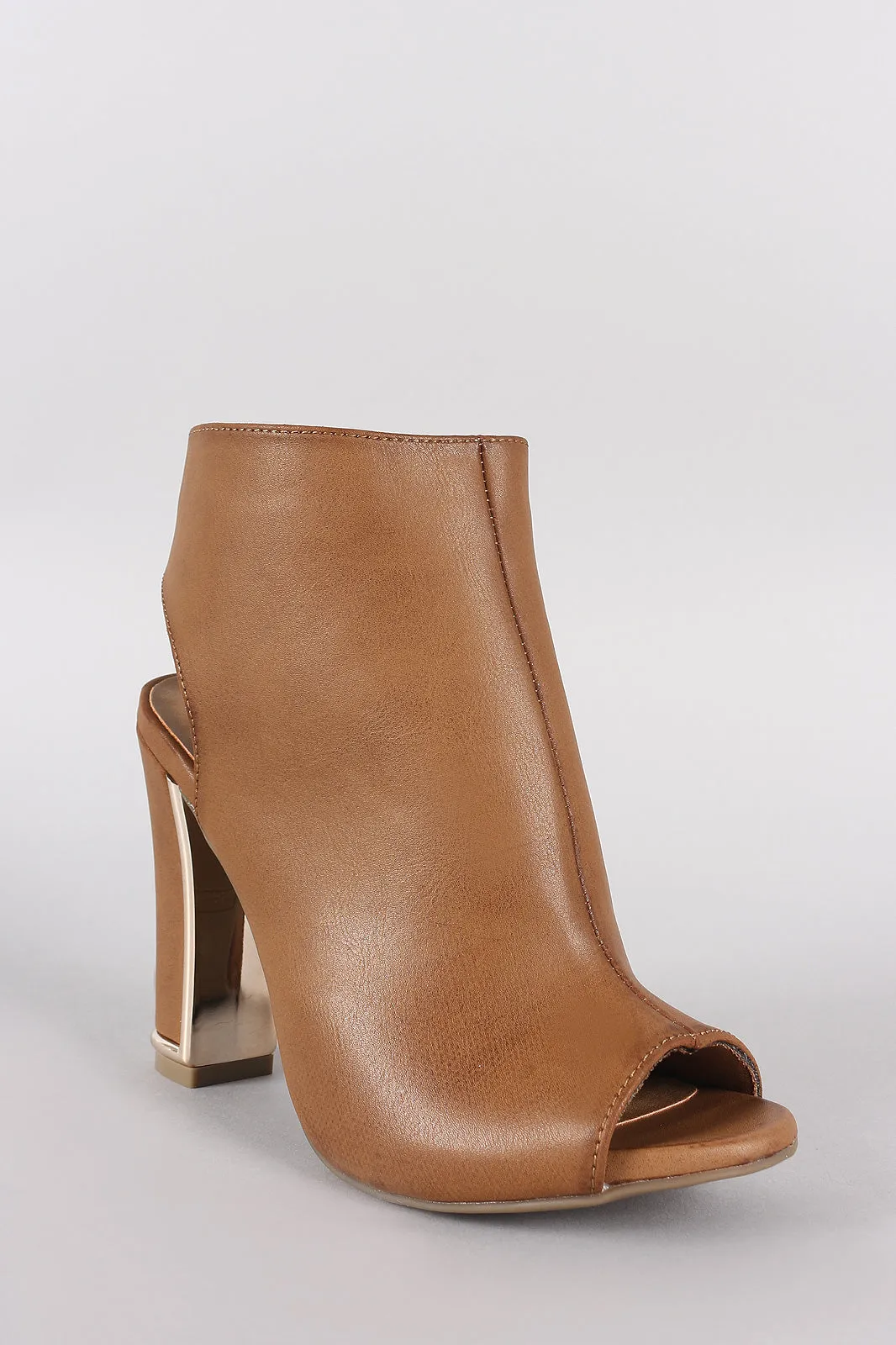 Bamboo Peep Toe Metallic Chunky Heeled Booties