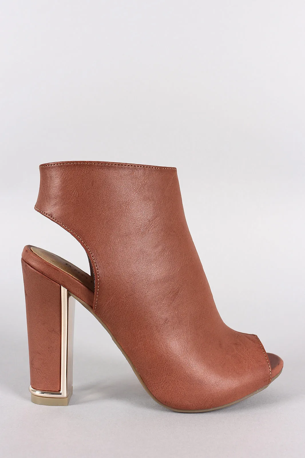 Bamboo Peep Toe Metallic Chunky Heeled Booties