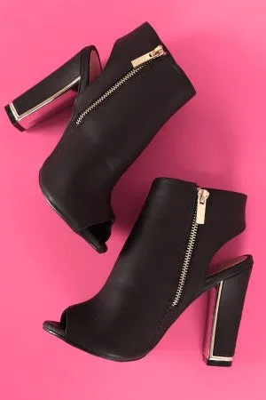Bamboo Peep Toe Metallic Chunky Heeled Booties
