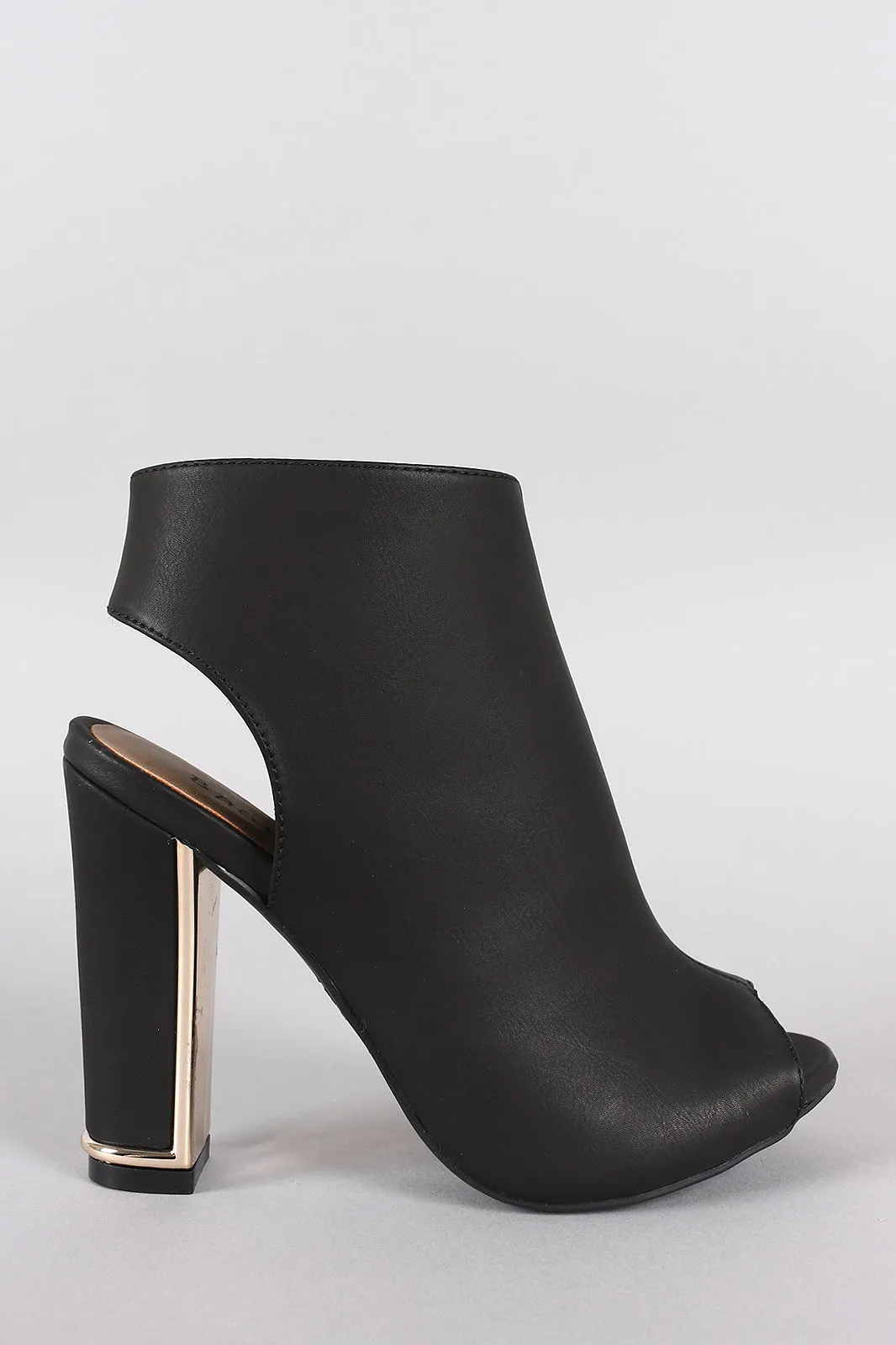 Bamboo Peep Toe Metallic Chunky Heeled Booties