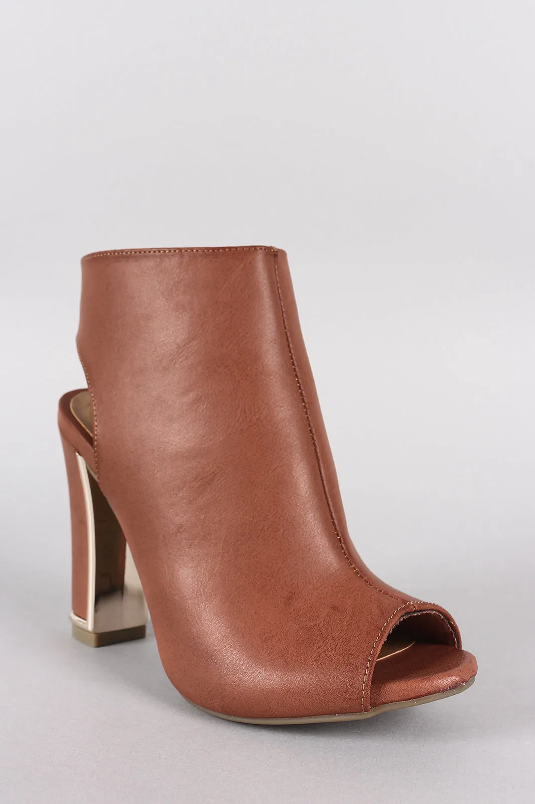 Bamboo Peep Toe Metallic Chunky Heeled Booties