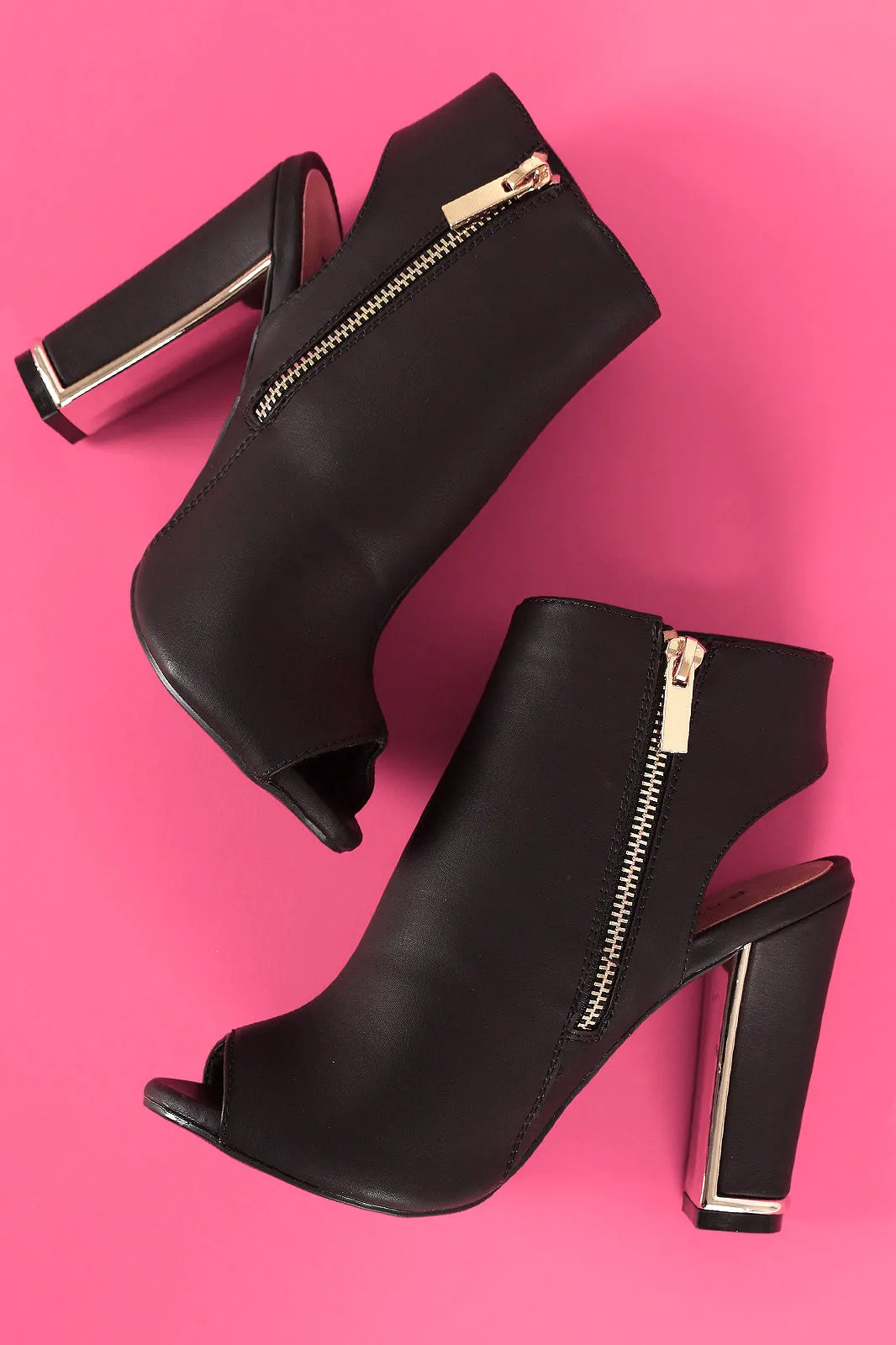 Bamboo Peep Toe Metallic Chunky Heeled Booties