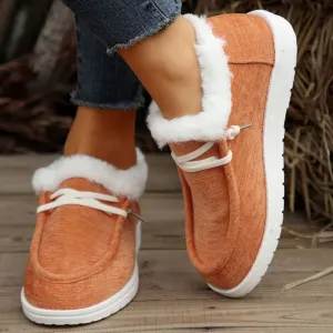 binfenxie  -  Lace Up Round Toe Furry Sneakers