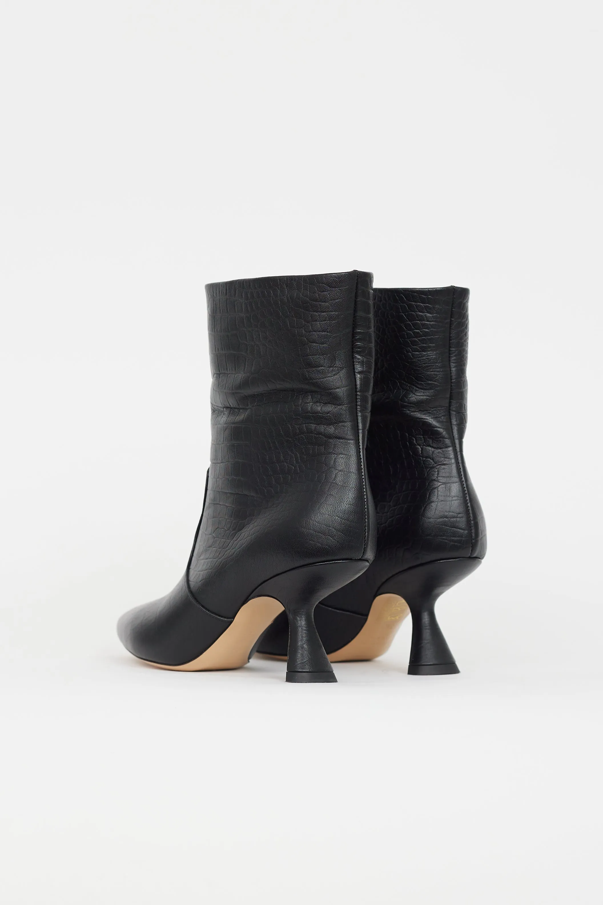 Black Embossed Leather Heeled Boot