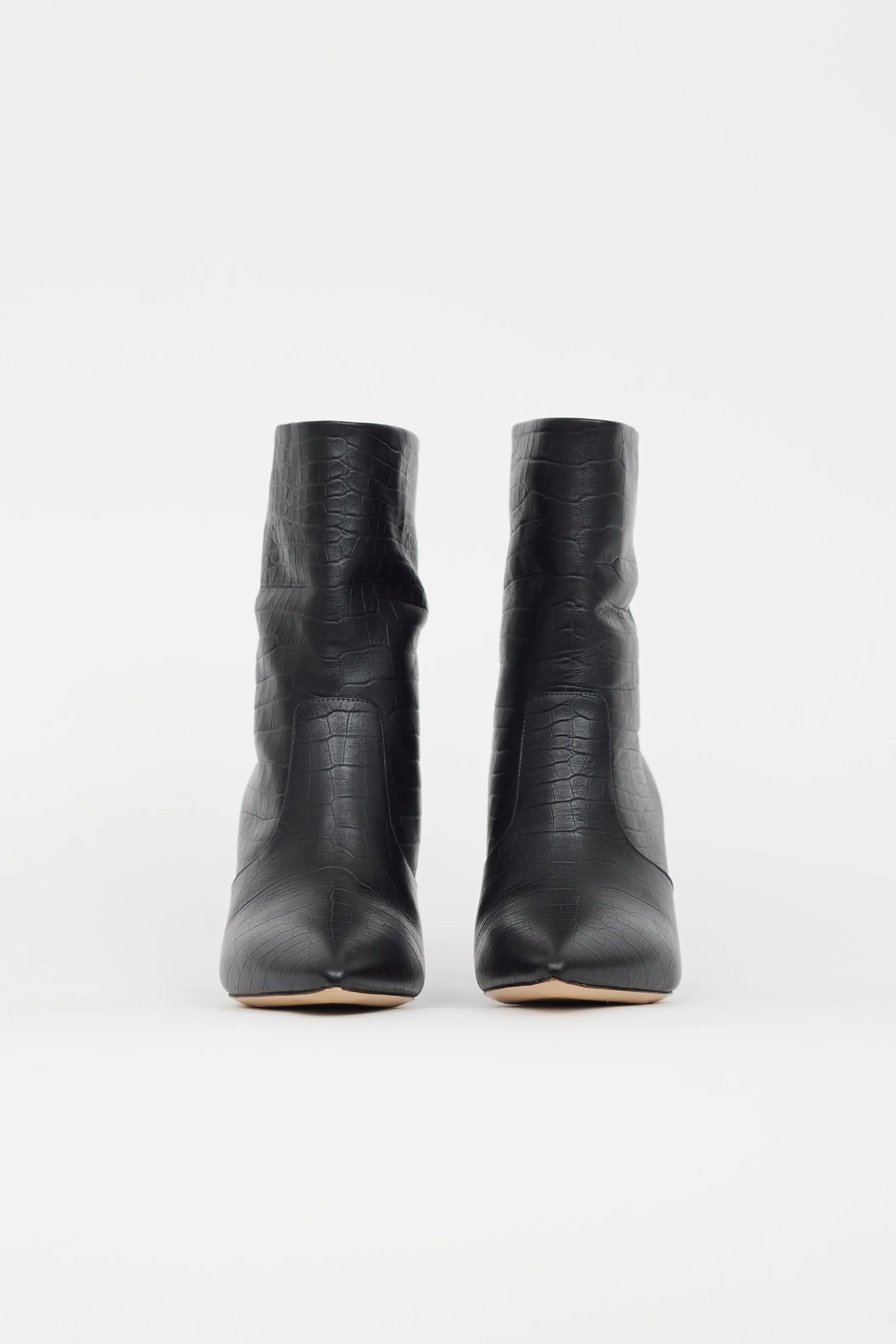 Black Embossed Leather Heeled Boot