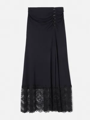 Black lace trim jersey skirt