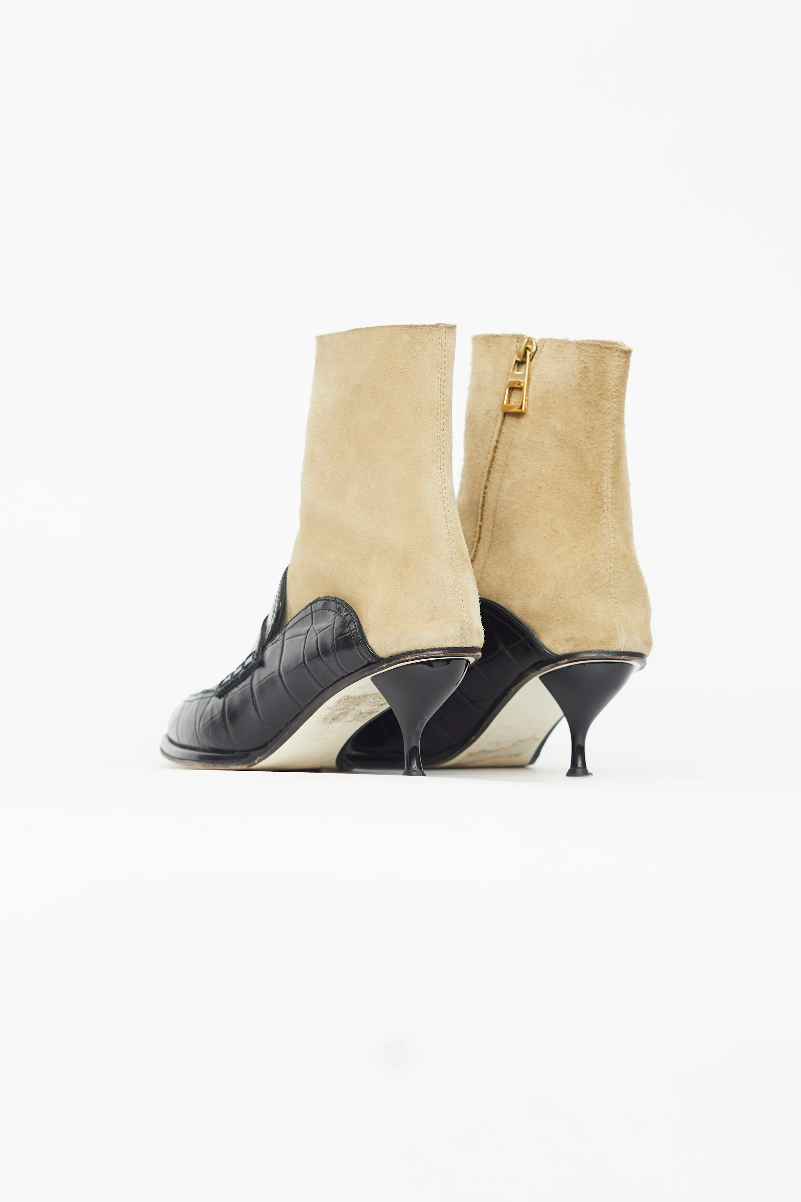 Black Leather & Beige Suede Heeled Boot