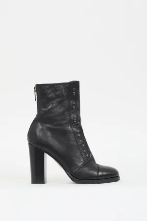Black Leather Grommet Heeled Boot