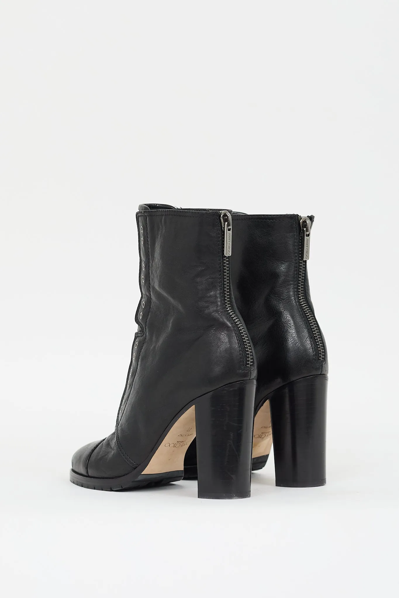 Black Leather Grommet Heeled Boot