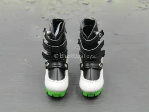 Black, White & Green Female High Heeled Boots (Peg Type)