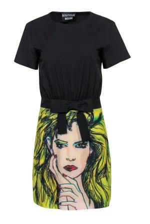 Boutique Moschino - Black & Yellow A-Line Dress w/ Rocker Print Sz 6