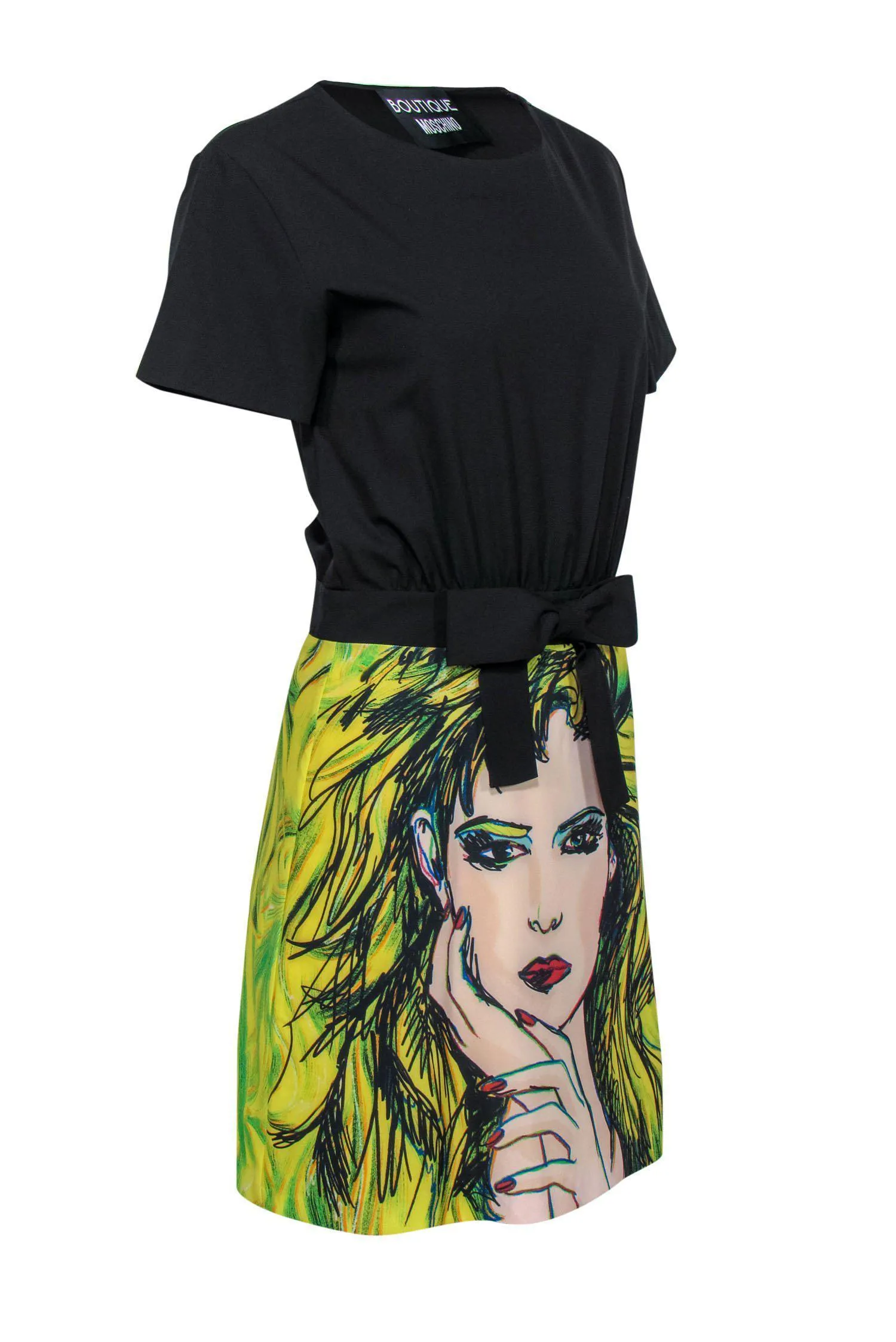 Boutique Moschino - Black & Yellow A-Line Dress w/ Rocker Print Sz 6