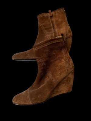 Brown Wedge Heeled Boots - 10
