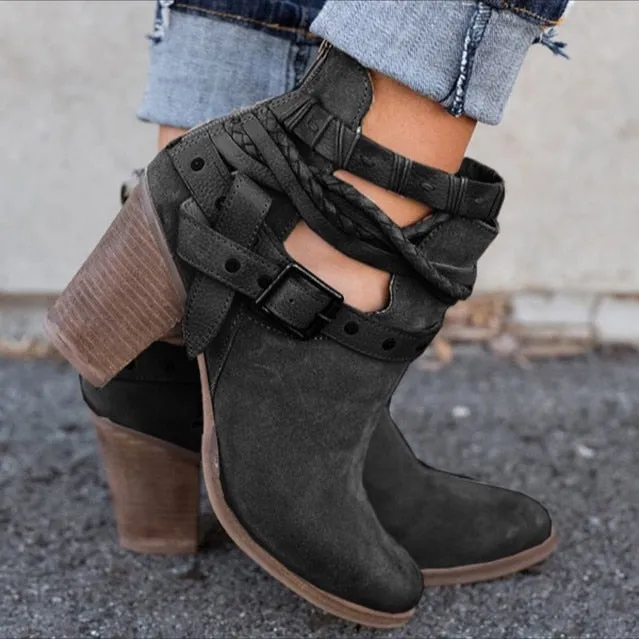 Buckled and Braided Ankle Boots
