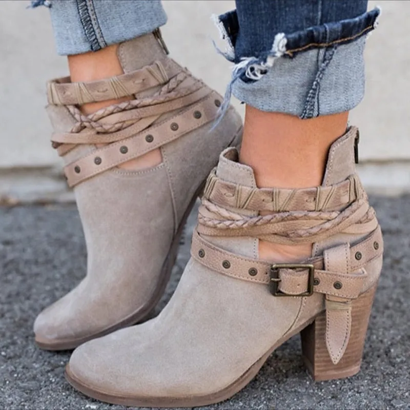 Buckled and Braided Ankle Boots