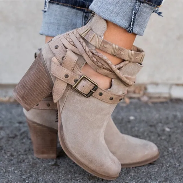 Buckled and Braided Ankle Boots