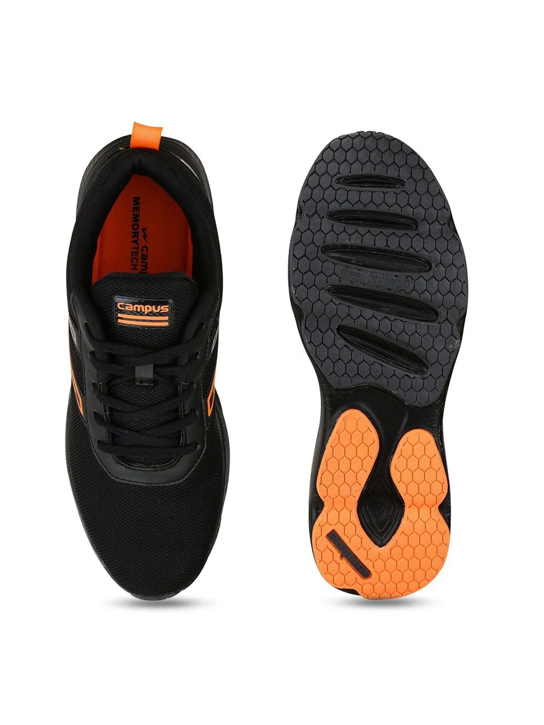 Campus Men Black & Orange Hurricane Running Shoes