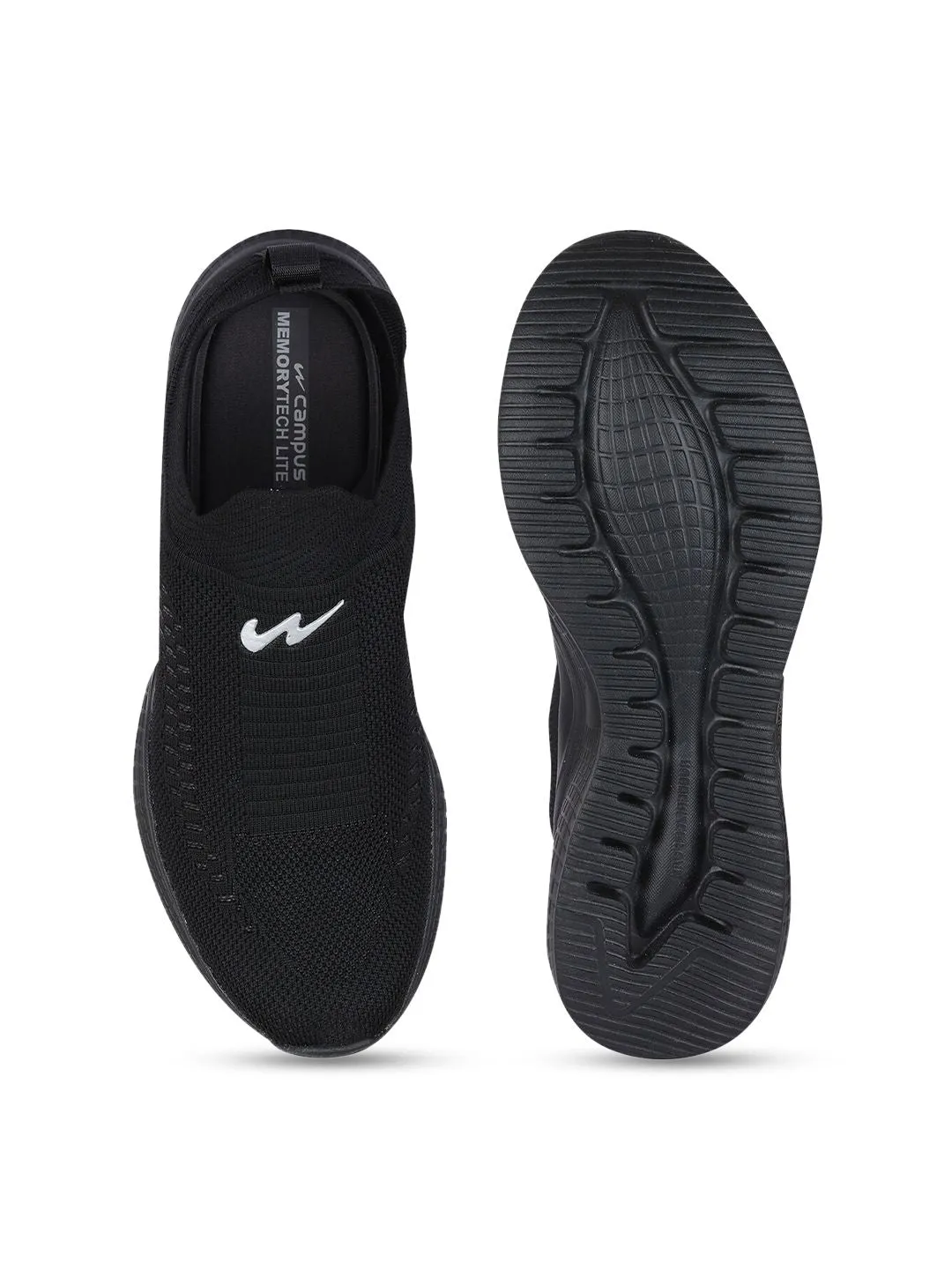 Campus Men Black Mesh Walking Shoes
