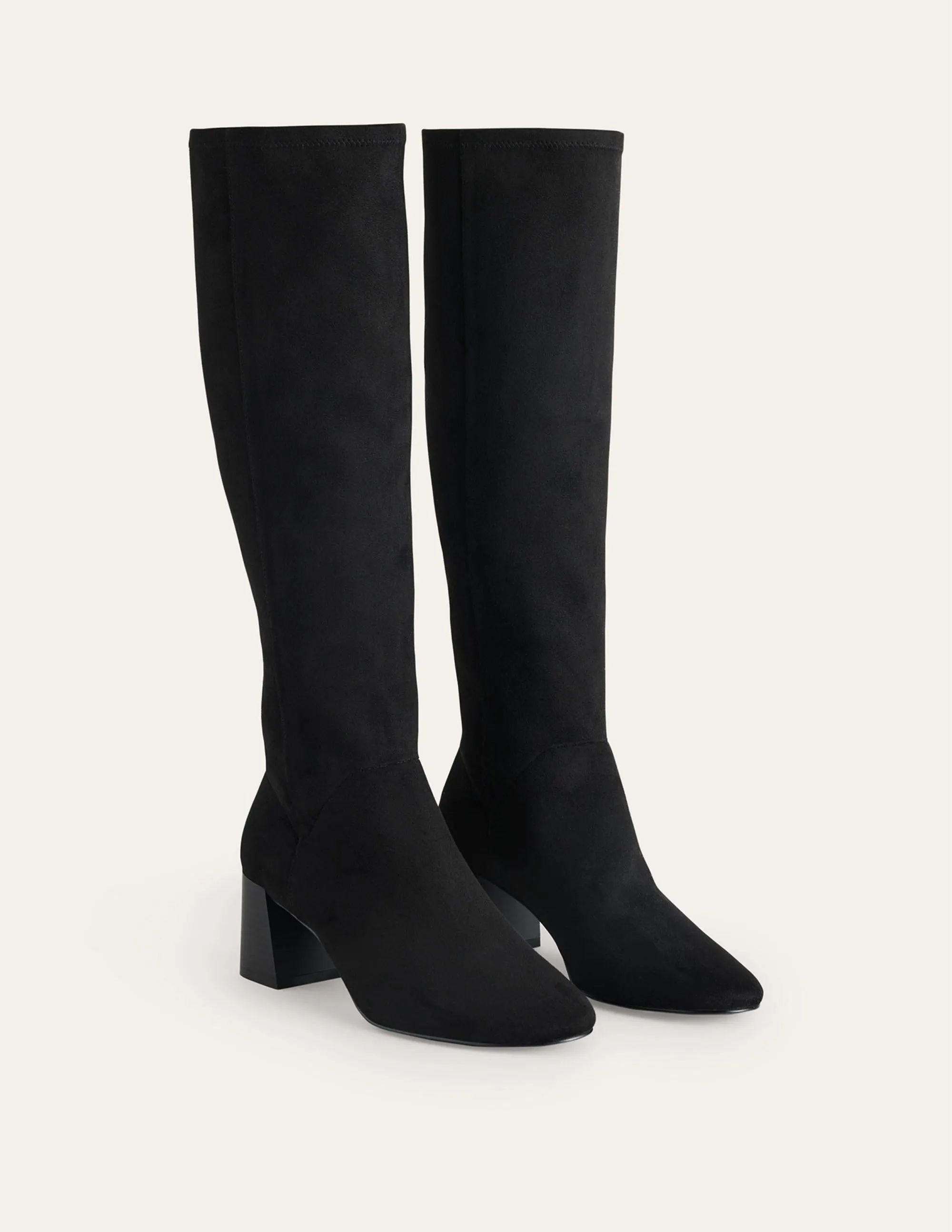 Cara Heeled Stretch Knee Boots-Black