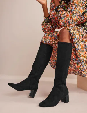 Cara Heeled Stretch Knee Boots-Black