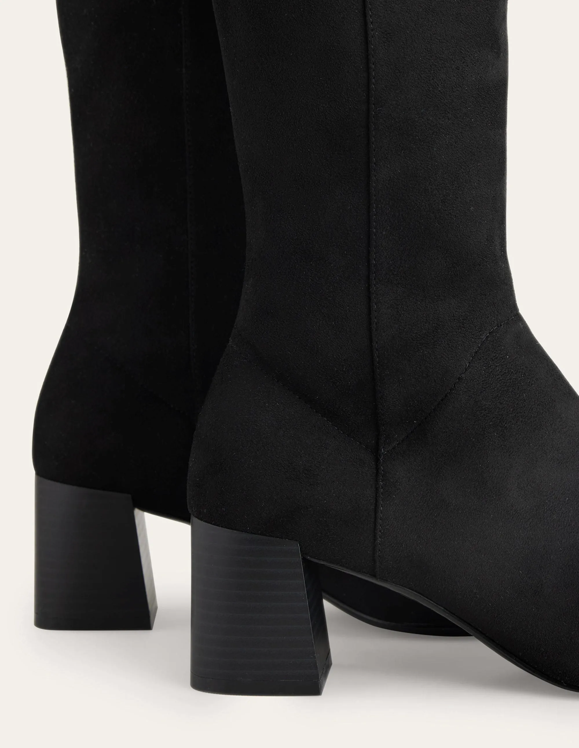 Cara Heeled Stretch Knee Boots-Black