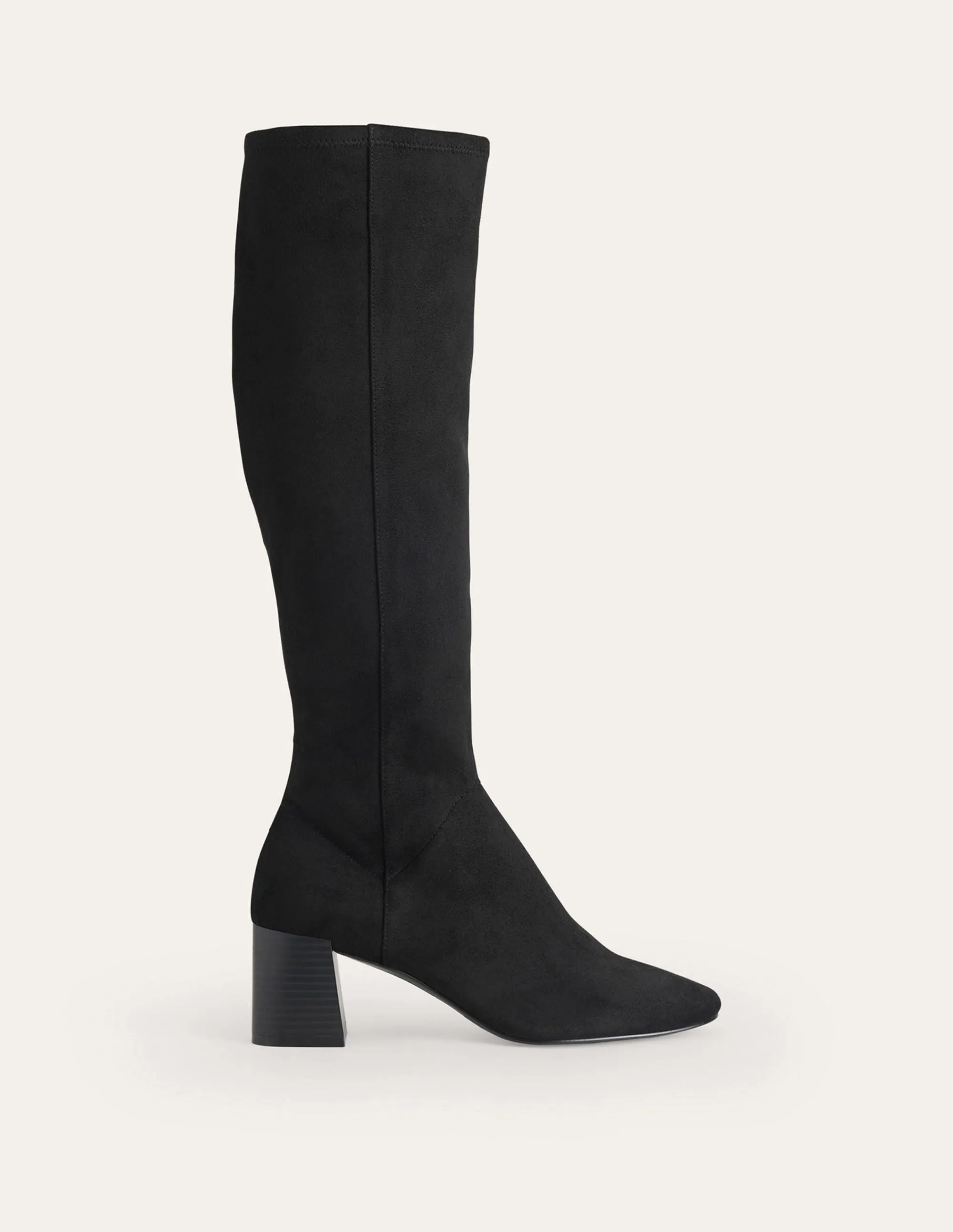 Cara Heeled Stretch Knee Boots-Black
