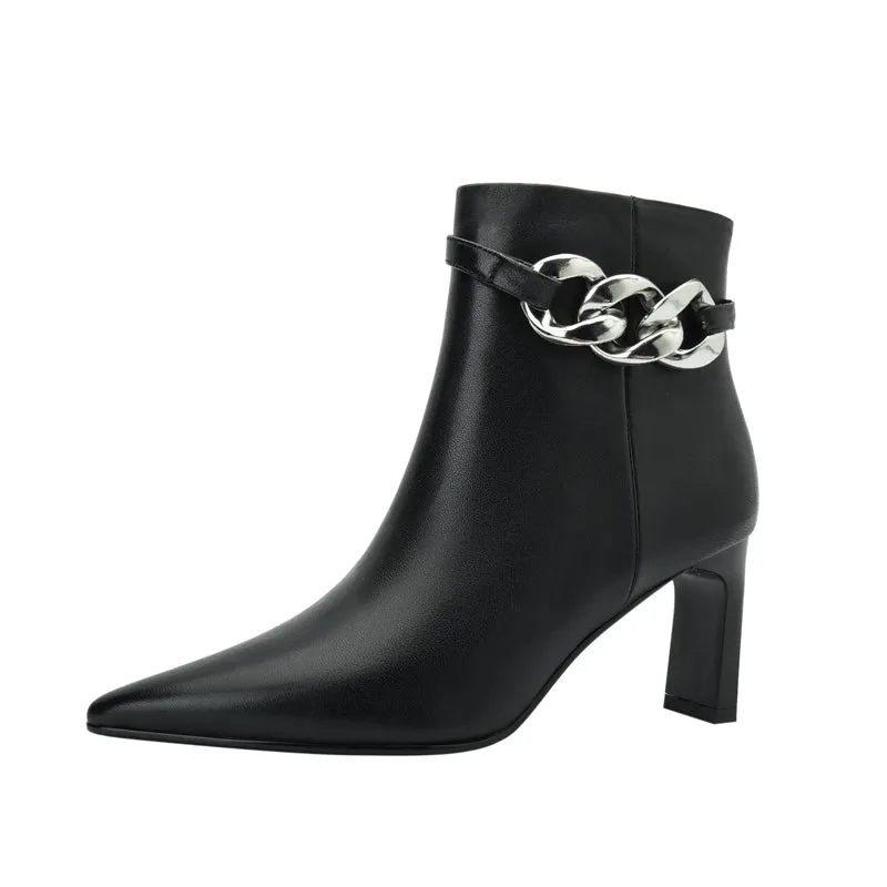 Cheyenne Heeled Ankle Boots with Chain