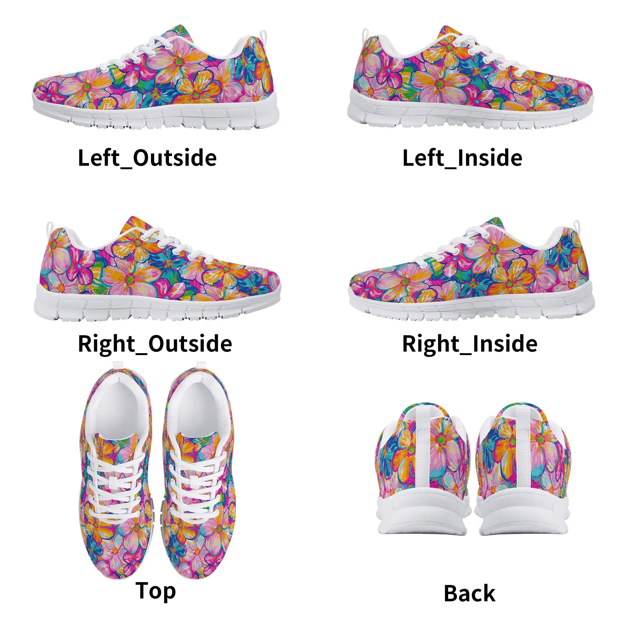 Chromatic Blossoms: Large Watercolor Flowers in Mixed Pinks, Blues, and Oranges Womens EVA Mesh Running Shoes US5-US12