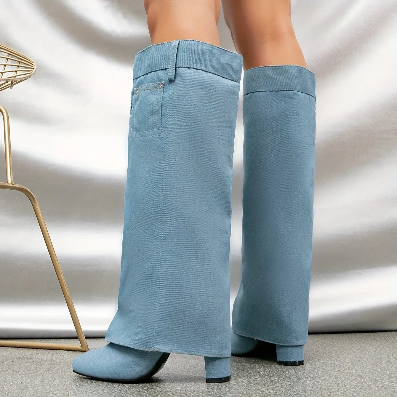 Cowboy jean Block Heeled Boots