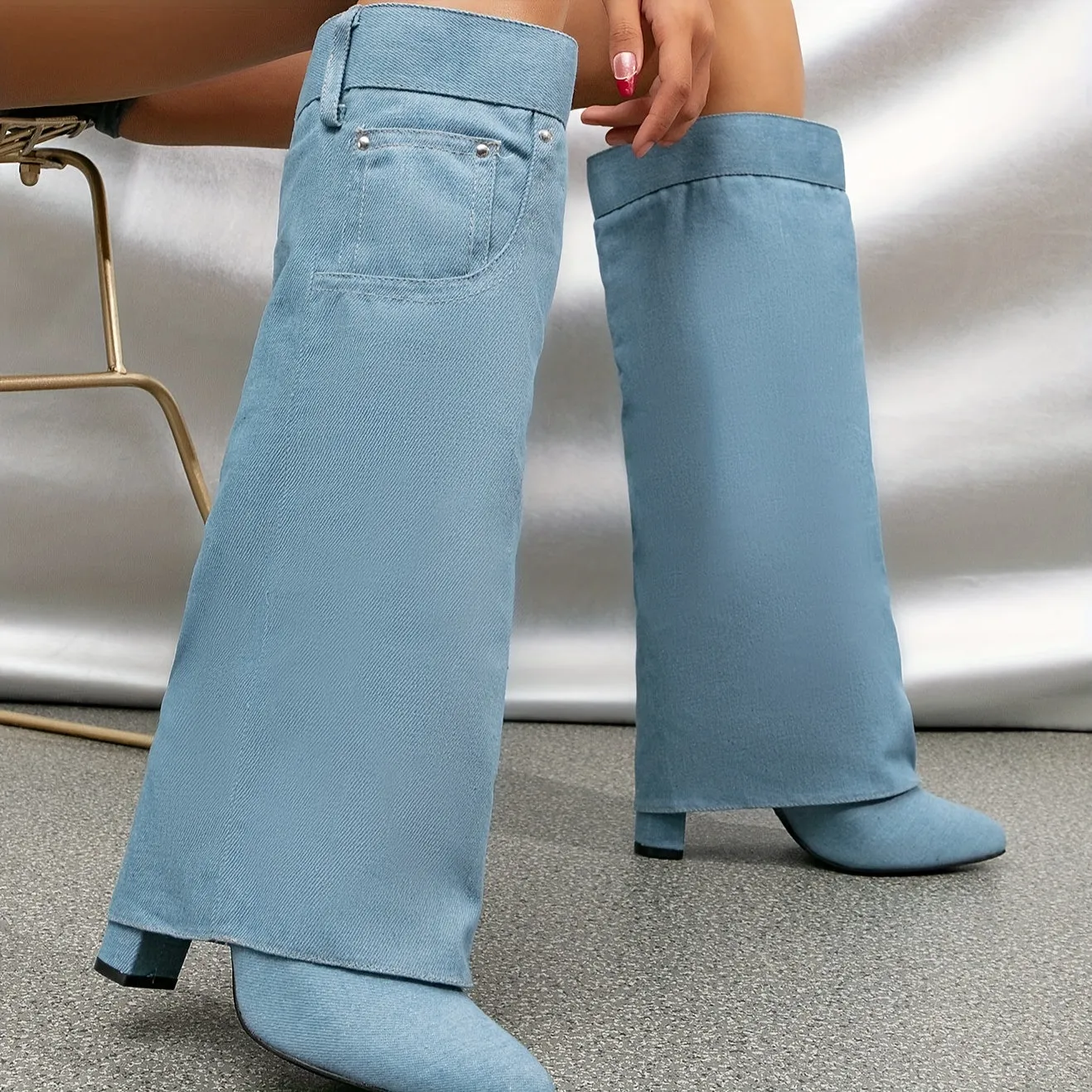 Cowboy jean Block Heeled Boots
