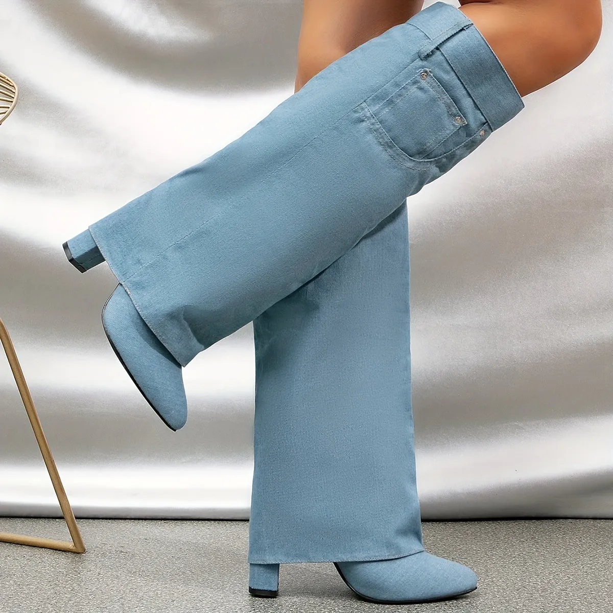 Cowboy jean Block Heeled Boots